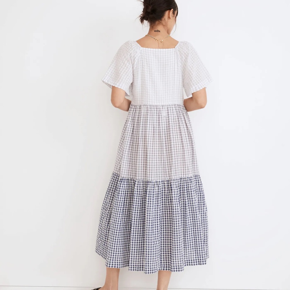 Madewell Patchwork Gingham Button-Front Tiered Mi… - image 3